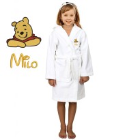 Yellow Bear Cartoon Design & Custom Name Embroidery on Kids Hooded Bathrobe